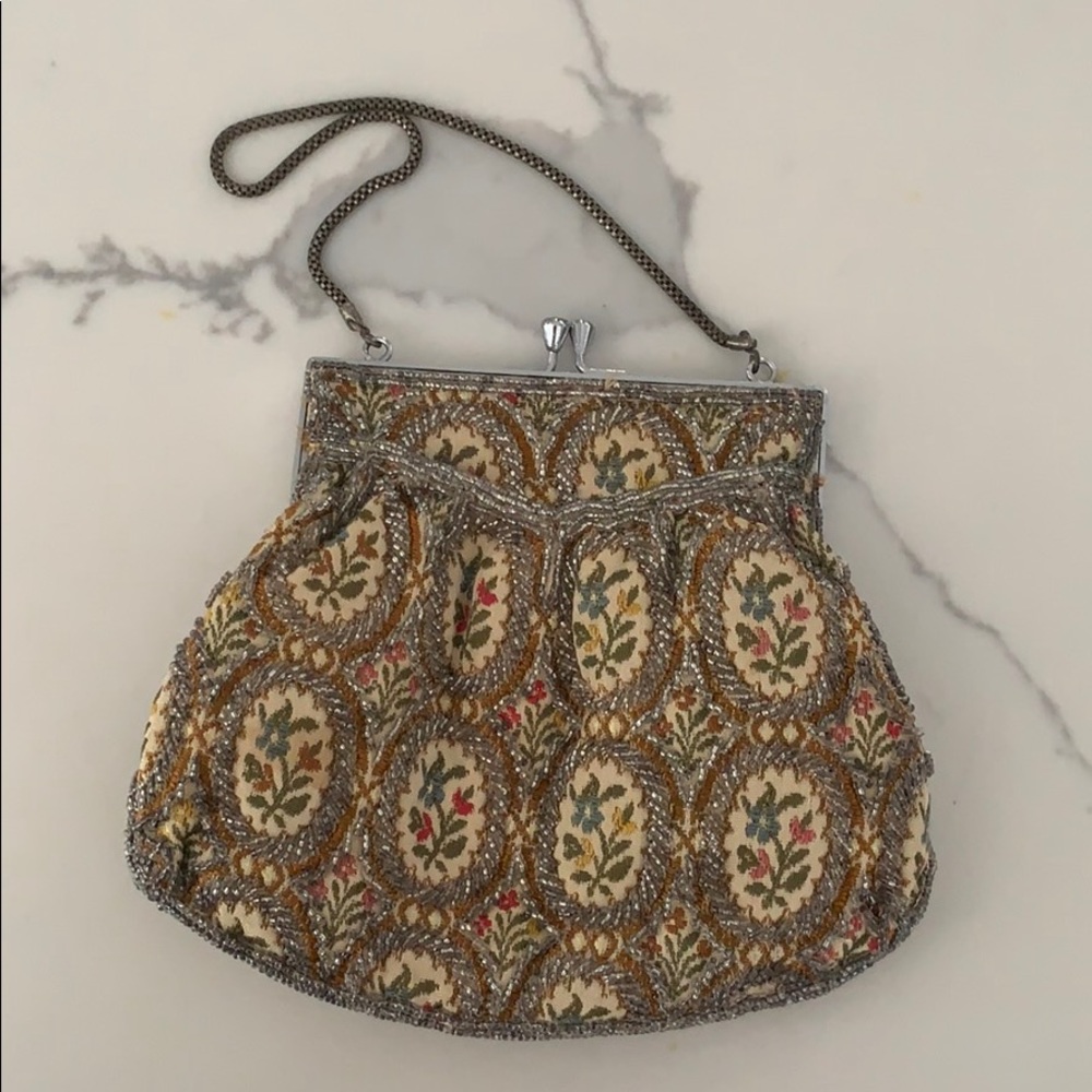 Cute flower print beaded clutch bag